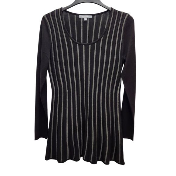 Daisy Fuentes Sweater Dress Tunic Womens Large Black Gray Striped Scoop Neck - Picture 2 of 10